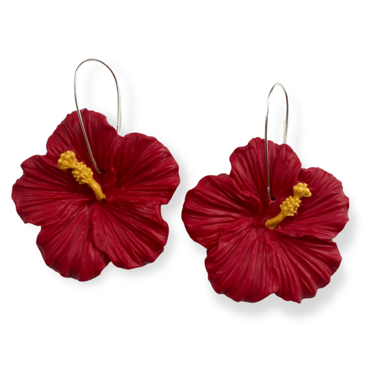 Clay Hibiscus Earrings (Red)