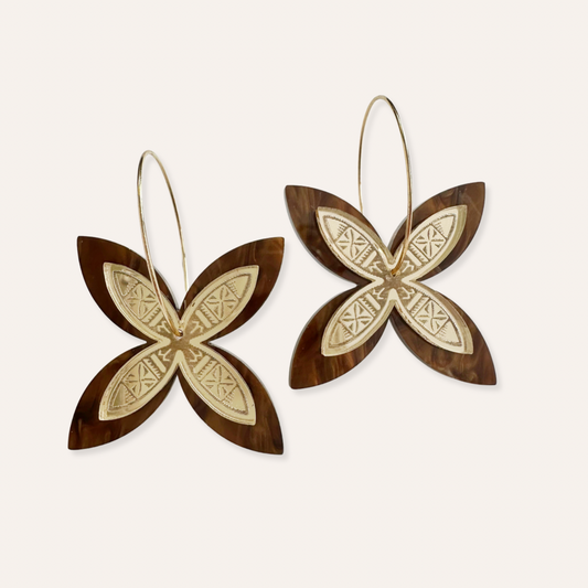 Layered Tipani Hoop Earrings (dark brown + gold)