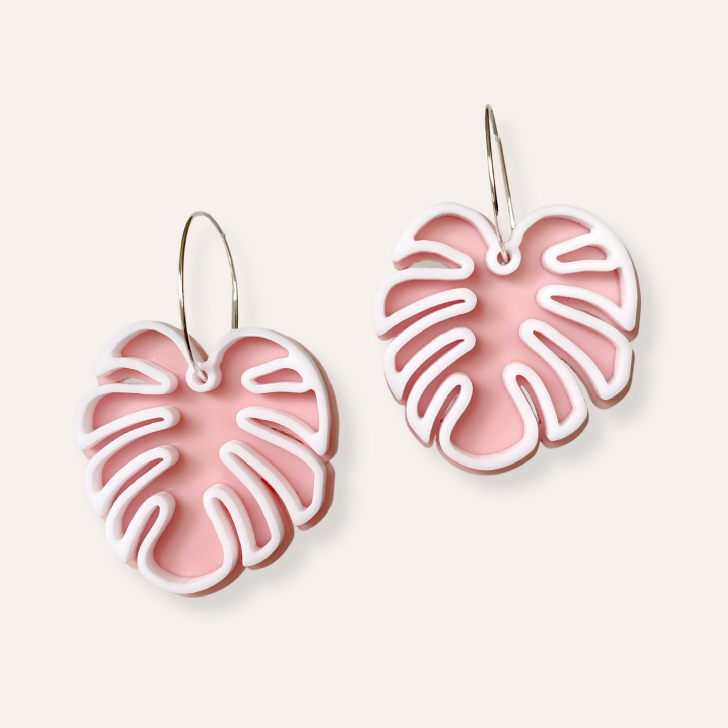 Mata Monstera Drop Earrings (Green/Pink)