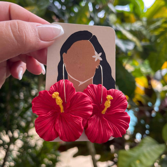 Clay Hibiscus Earrings (Red)