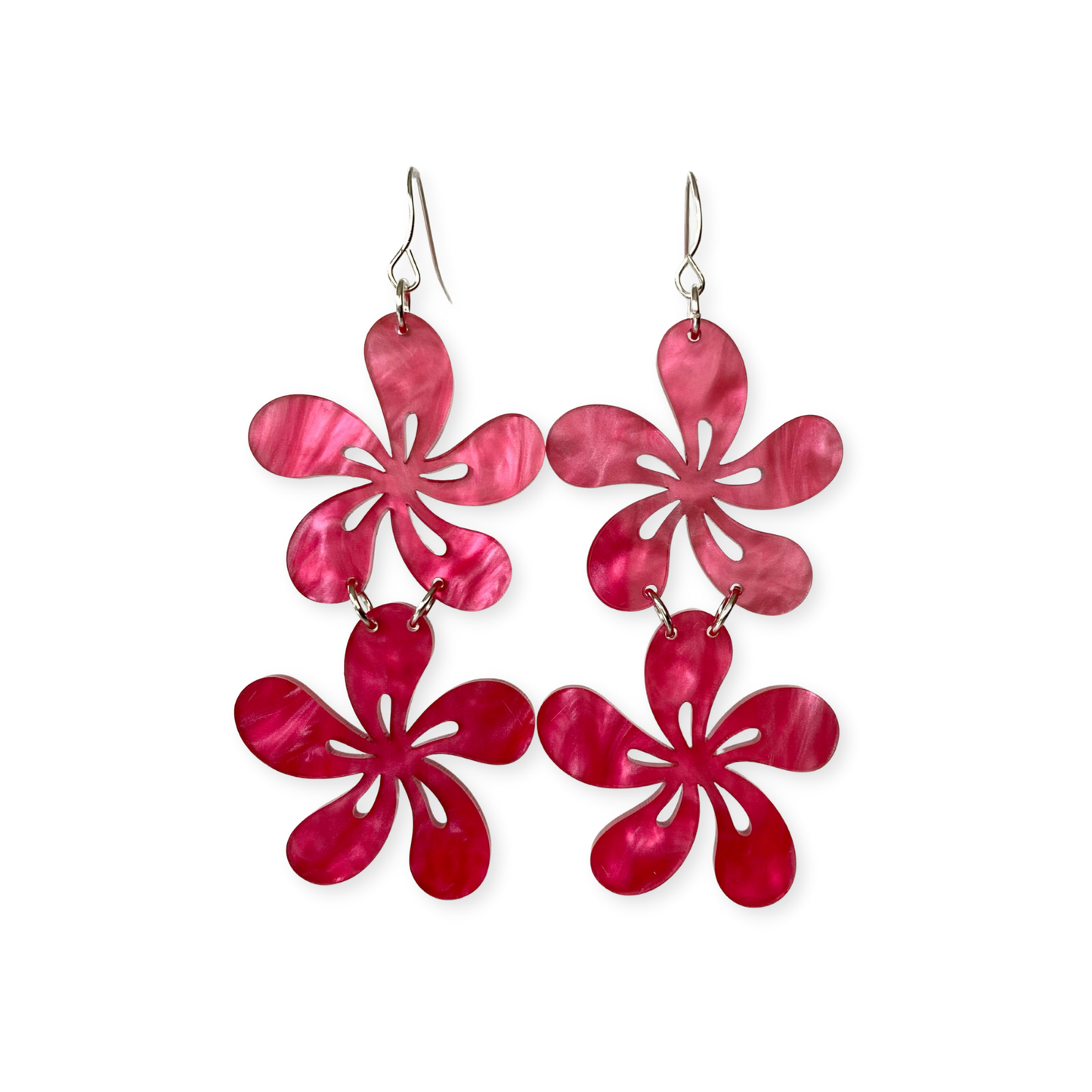 Frangipani Double Drop Earrings (Pastel Pink/Fuschia)